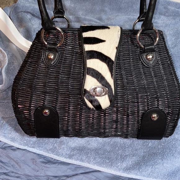 RARE Like new Adrienne Vittadini | vintage 90's wicker bag calf hair - Picture 3 of 16